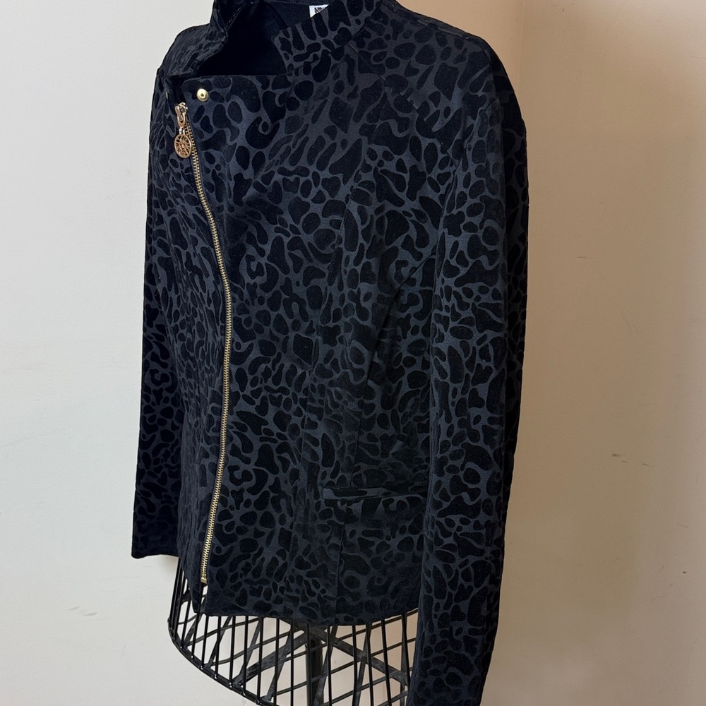 Anne Klein Black Patterned Bomber Jacket - Picture 6 of 15